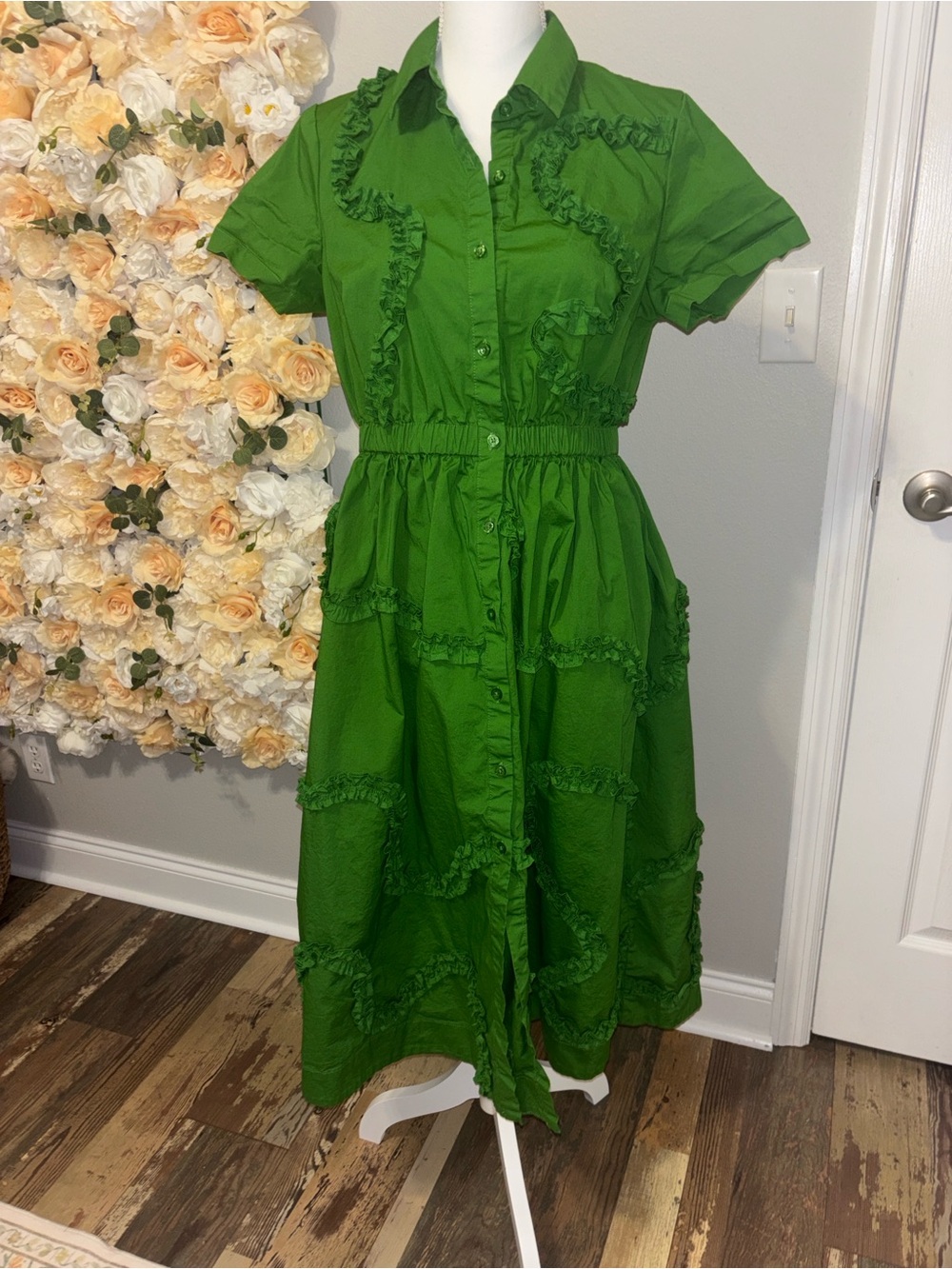 kate spade Bright Green Ruffle-Trim Midi Shirt Dress - Picture 4 of 5
